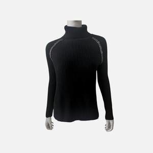 NEW ELLIOTT LAUREN women's turtleneck sweater with chain detail in black